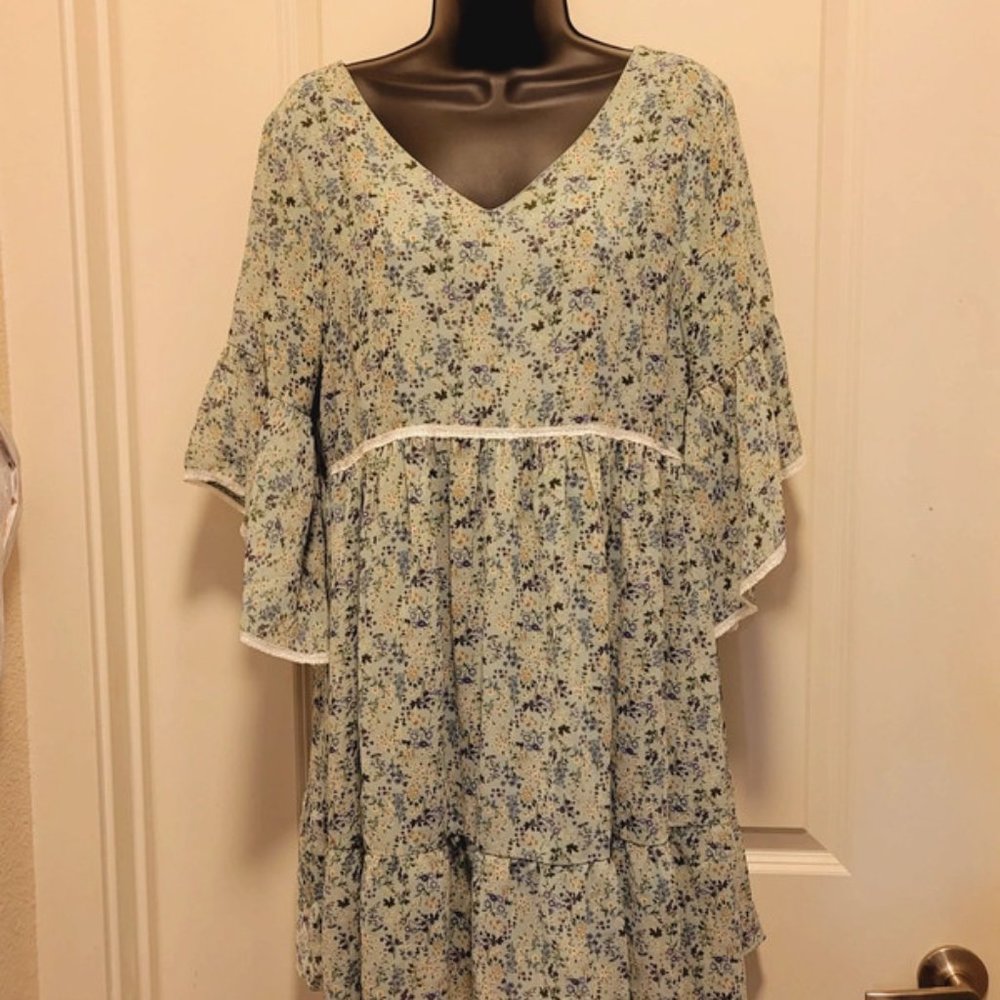 Blue Green Floral Dress